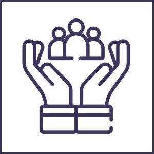 Hands holding group of people icon.